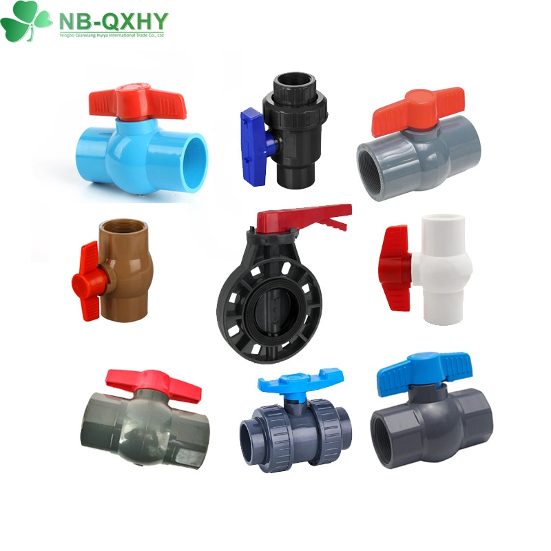 PVC UPVC CPVC Valve DIN ANSI BS JIS Plastic PPR Bottom Butterfly Foot Check True Double Single Union Compact Ball Valve for Water Supply