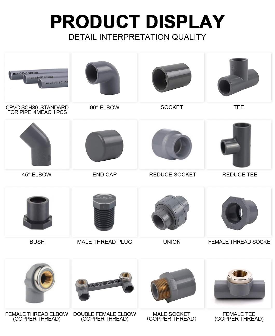 Ifanplus Good Price Hot Sale PVC Fitting Female Socket Brass Insert CPVC Sch80 Pipe Fitting